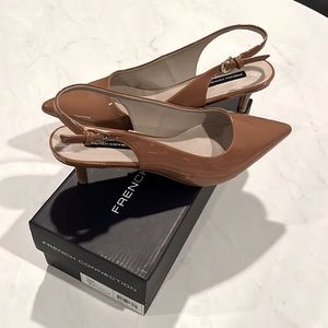 🤎 French Connection | Nude Patent Slingback Pumps